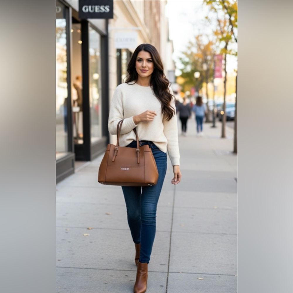 Guess Tan Tote Bag with Structured Design